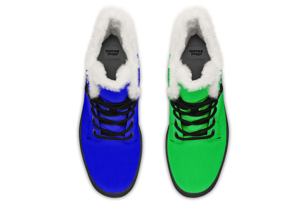 Blue and Green Mismatch Faux Fur Boots