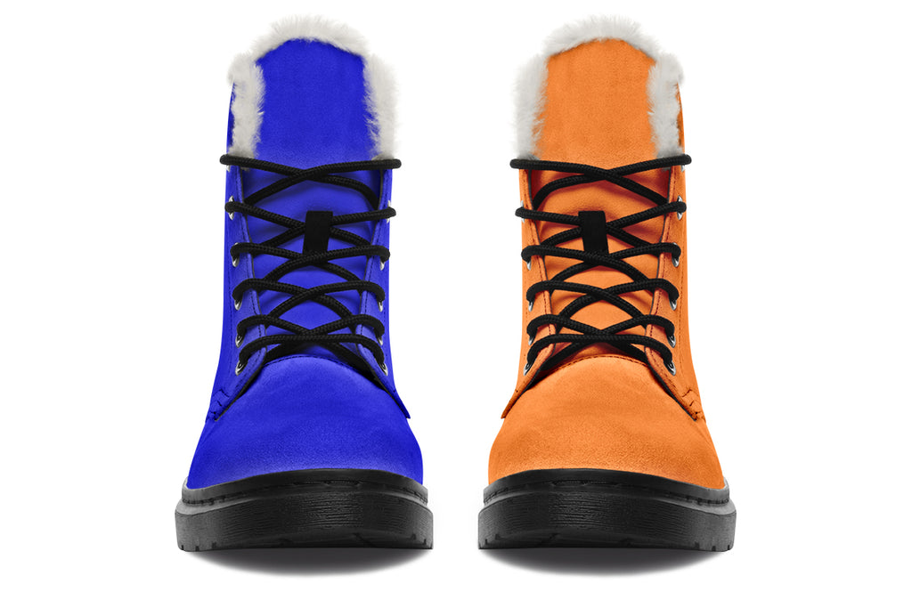 Blue and Orange Mismatch Faux Fur Boots