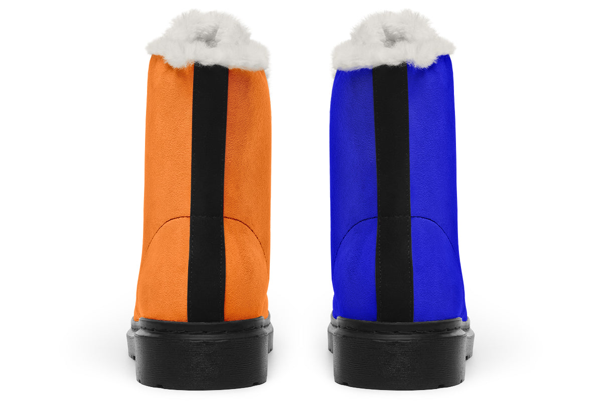 Blue and Orange Mismatch Faux Fur Boots