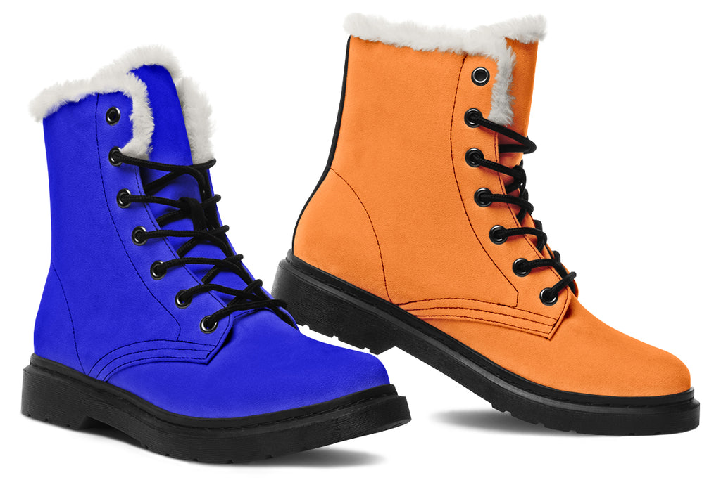 Blue and Orange Mismatch Faux Fur Boots