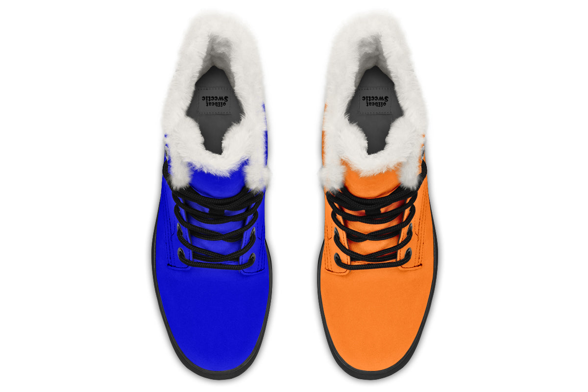 Blue and Orange Mismatch Faux Fur Boots