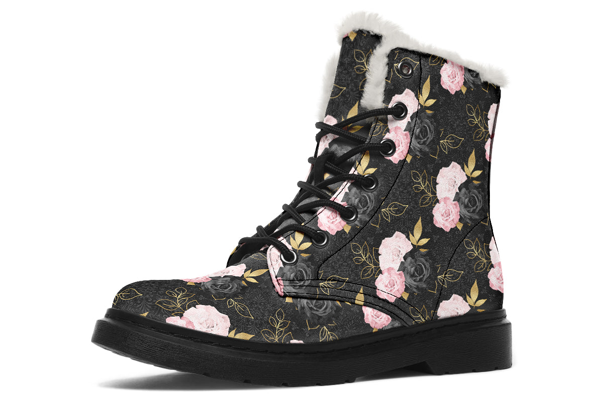 Blush Roses Faux Fur Boots - Offbeat Sweetie