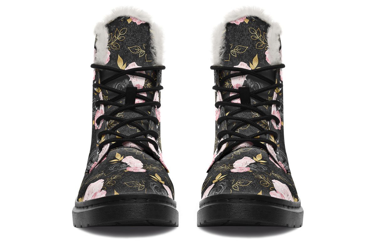 Blush Roses Faux Fur Boots - Offbeat Sweetie