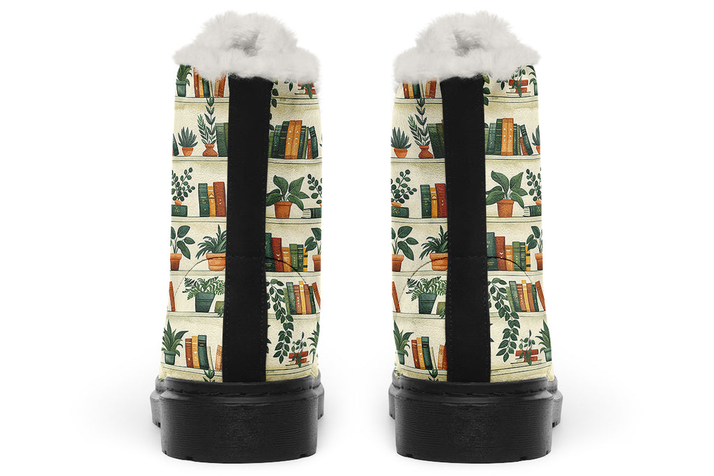 Books And Plants Faux Fur Boots - Offbeat Sweetie