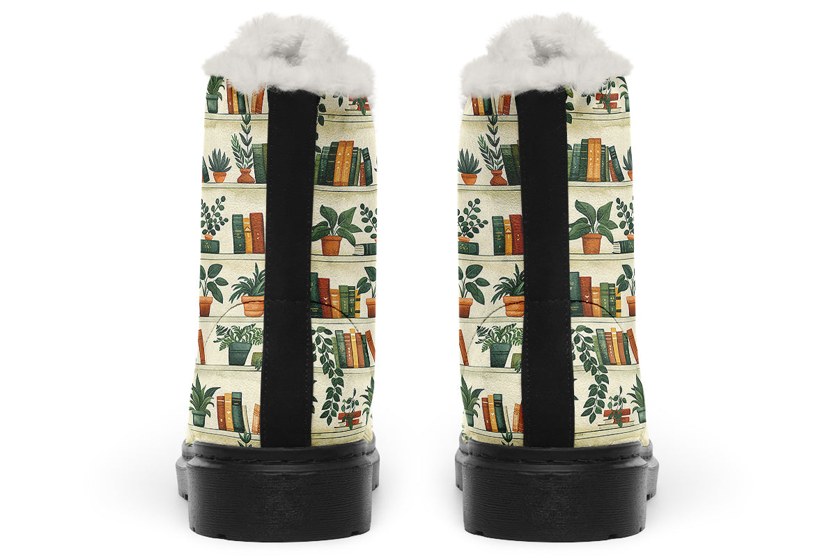 Books And Plants Faux Fur Boots - Offbeat Sweetie