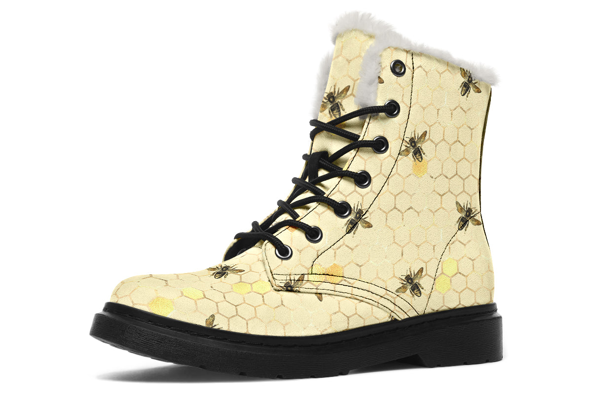 Busy Bees Faux Fur Boots - Offbeat Sweetie