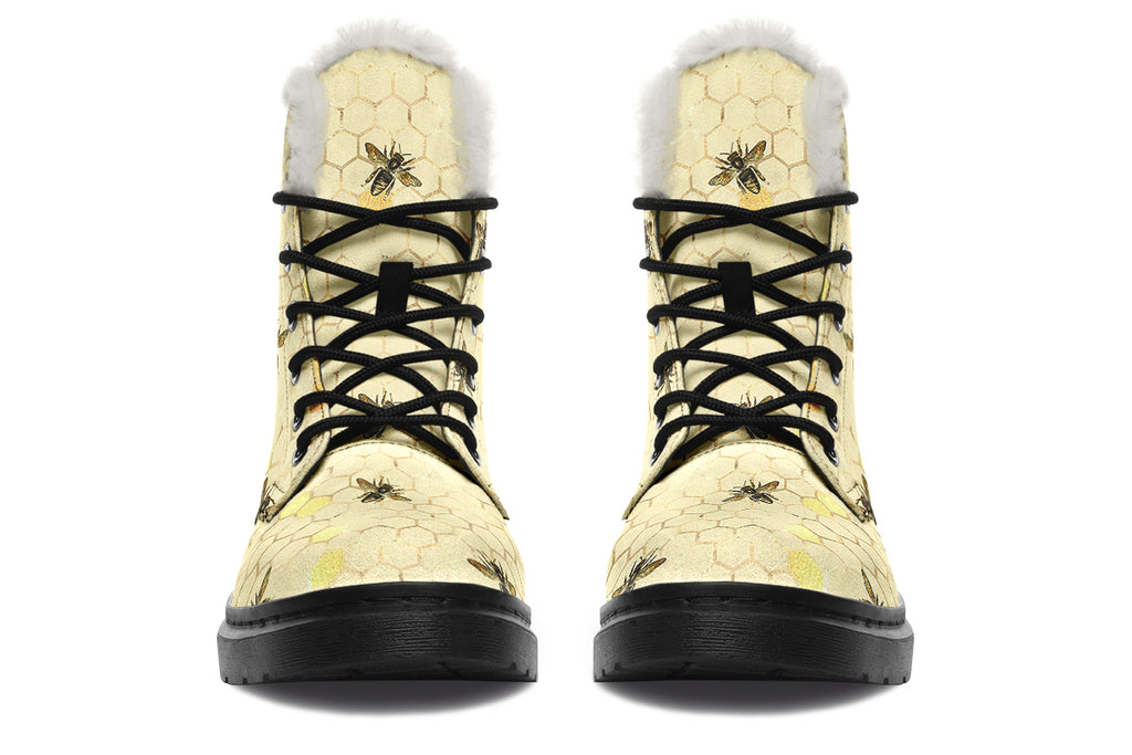 Busy Bees Faux Fur Boots - Offbeat Sweetie