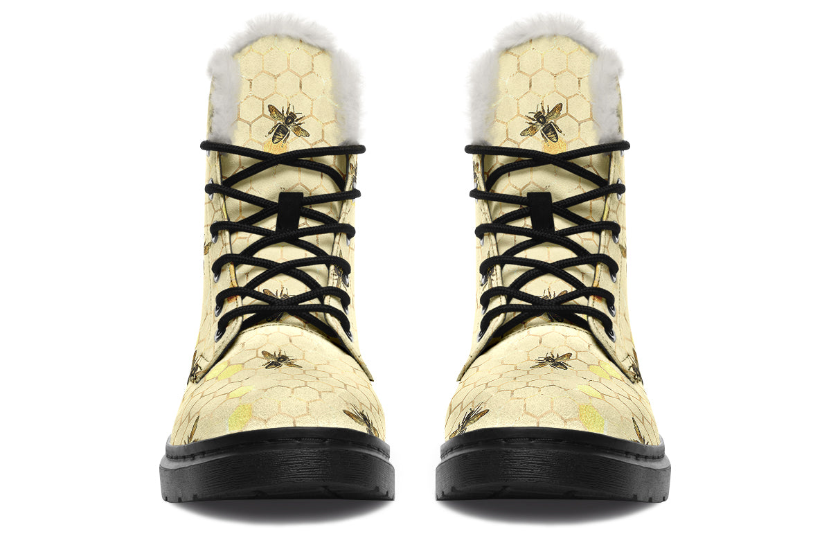 Busy Bees Faux Fur Boots - Offbeat Sweetie