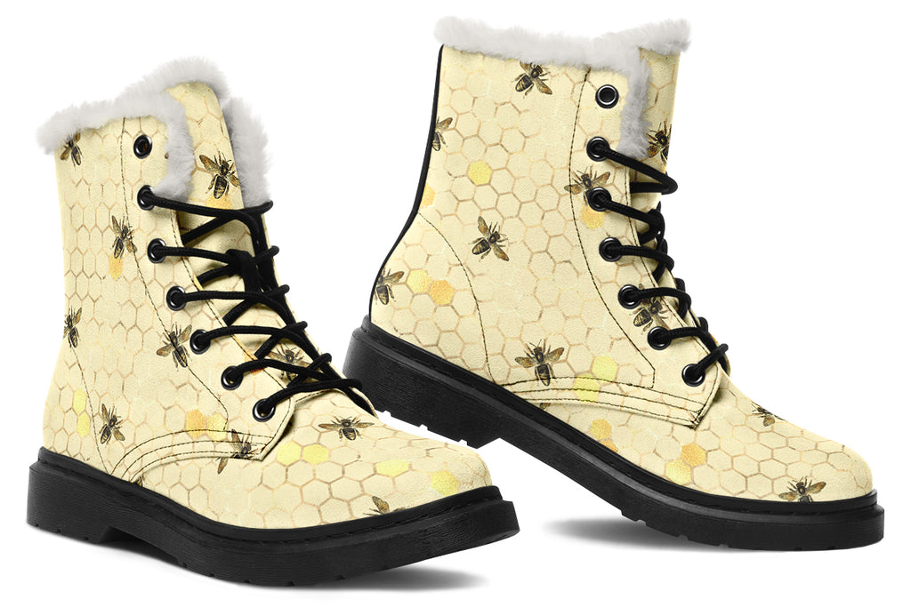 Busy Bees Faux Fur Boots - Offbeat Sweetie