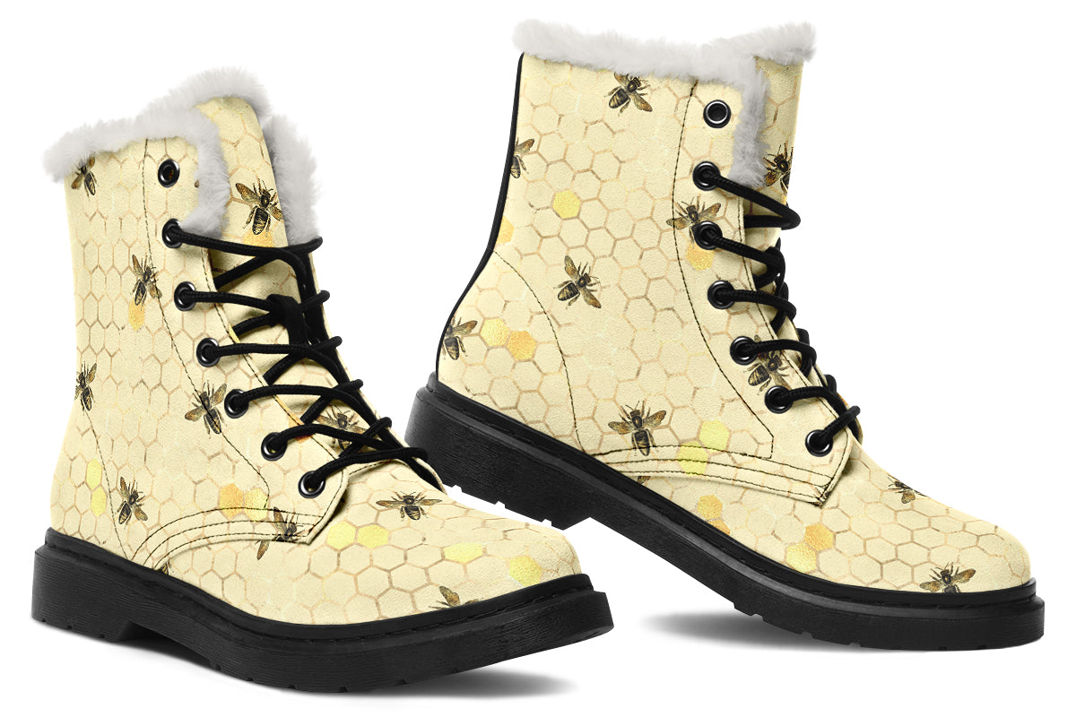 Busy Bees Faux Fur Boots - Offbeat Sweetie