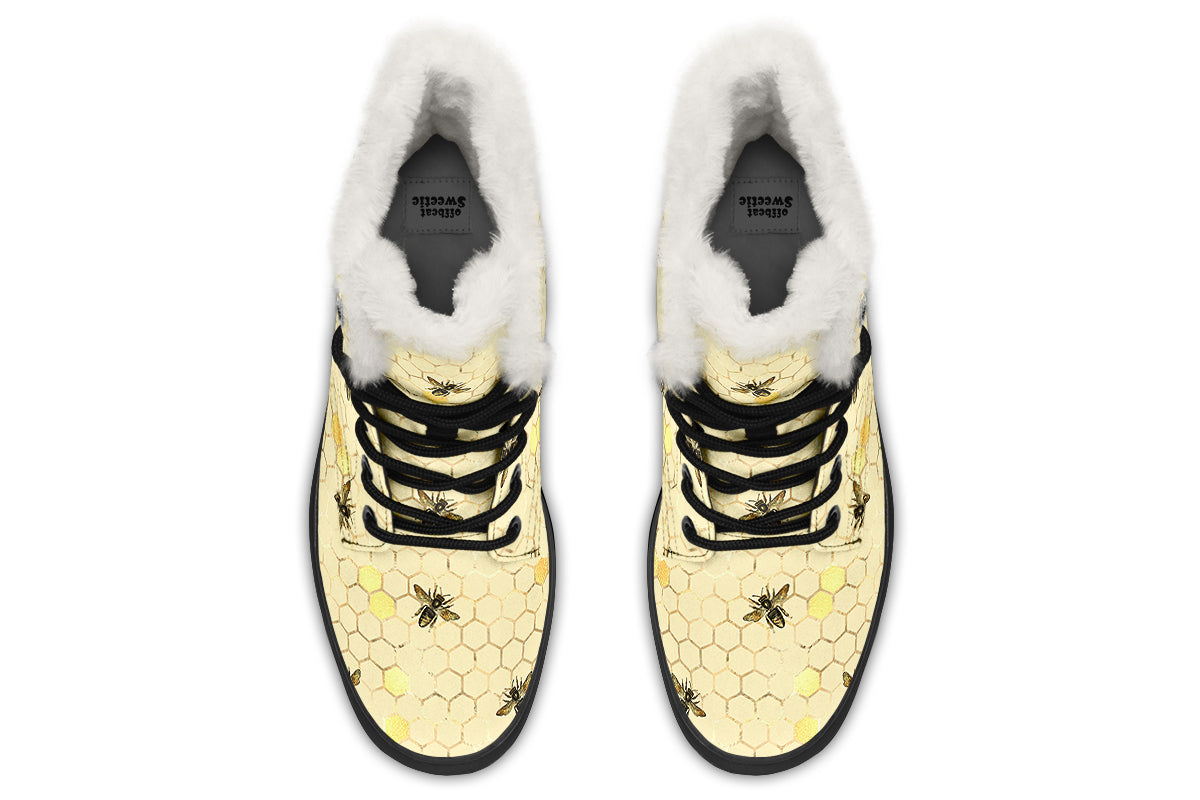 Busy Bees Faux Fur Boots - Offbeat Sweetie