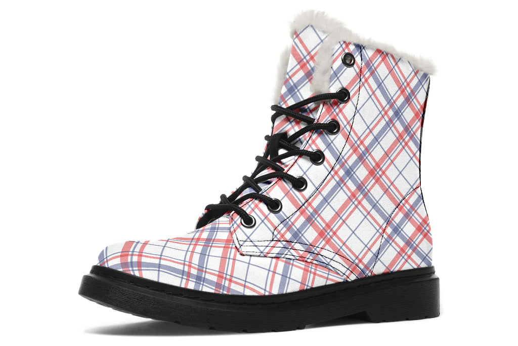 Candy Stripe Plaid Faux Fur Boots