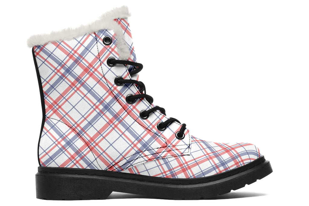 Candy Stripe Plaid Faux Fur Boots
