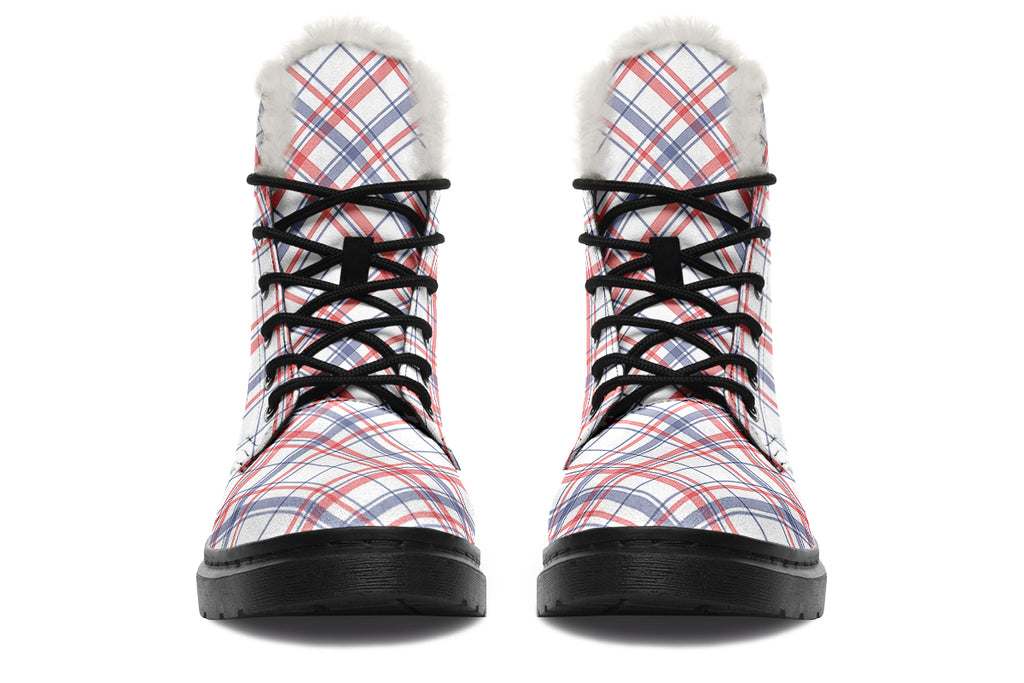 Candy Stripe Plaid Faux Fur Boots