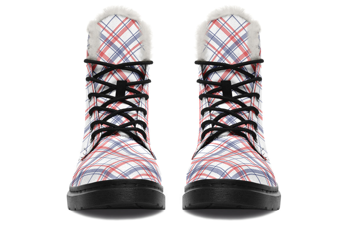 Candy Stripe Plaid Faux Fur Boots