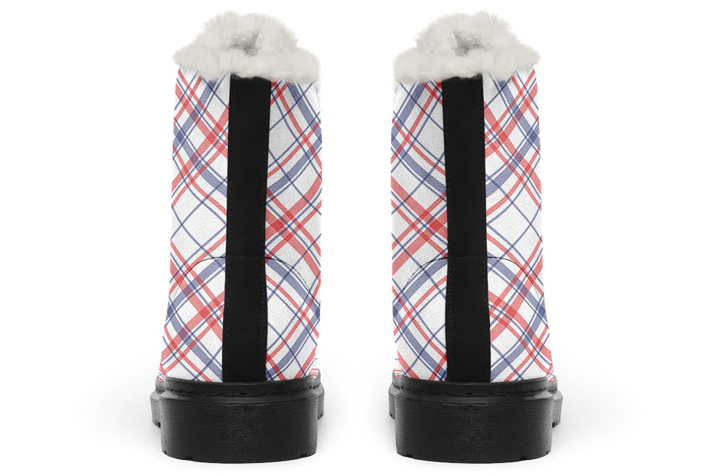 Candy Stripe Plaid Faux Fur Boots