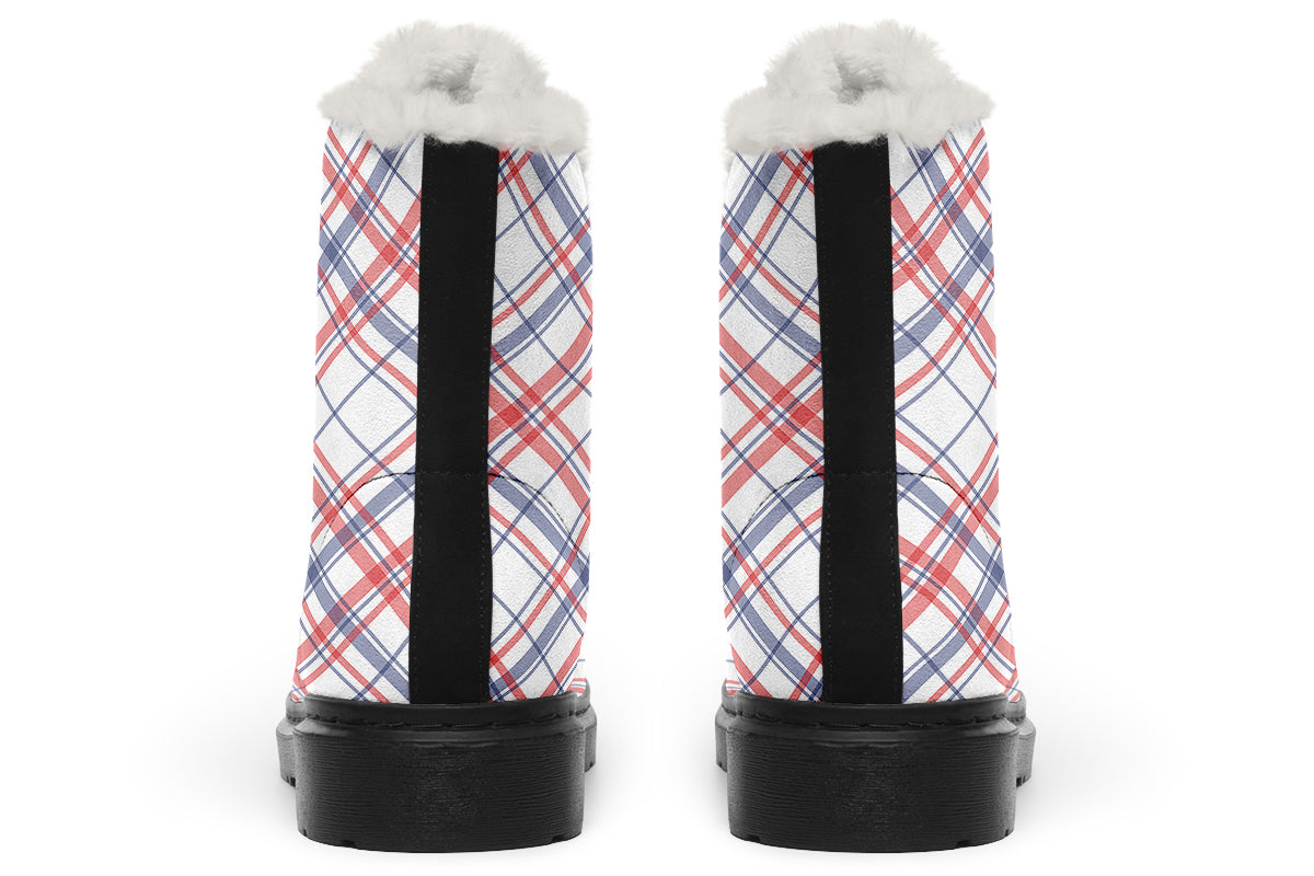 Candy Stripe Plaid Faux Fur Boots