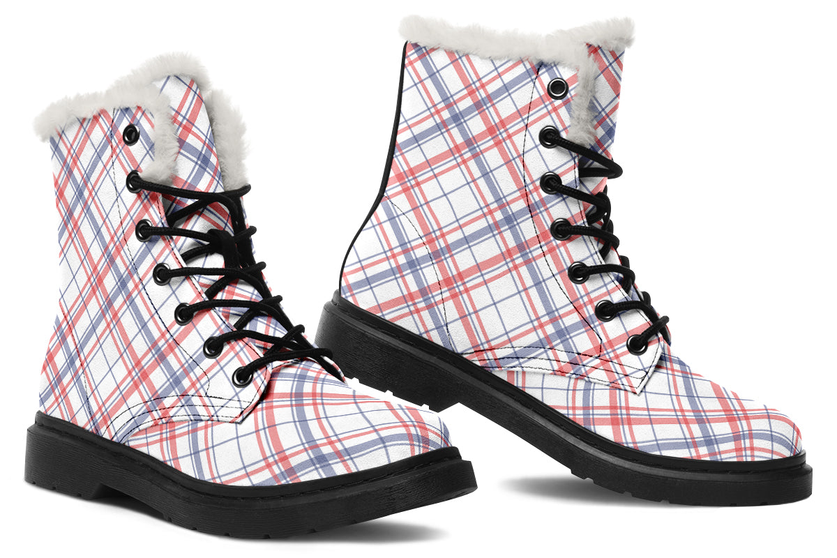 Candy Stripe Plaid Faux Fur Boots