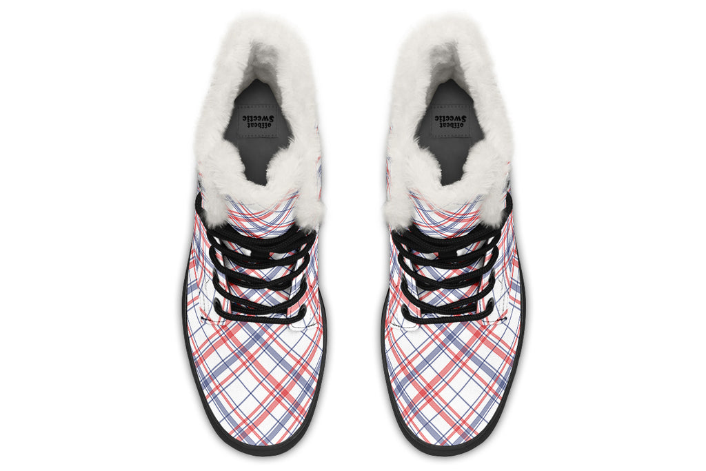 Candy Stripe Plaid Faux Fur Boots