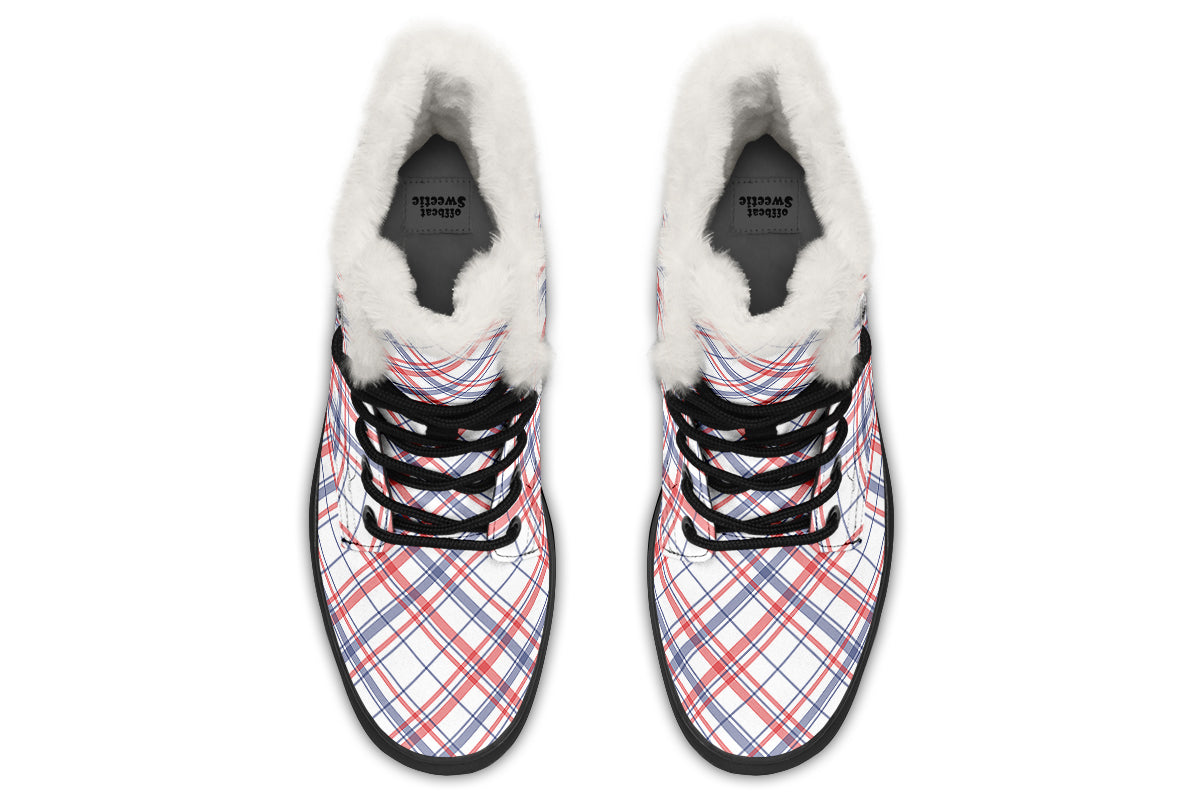 Candy Stripe Plaid Faux Fur Boots