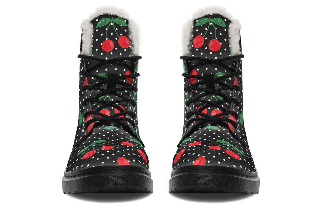 Cherries Faux Fur Boots - Offbeat Sweetie