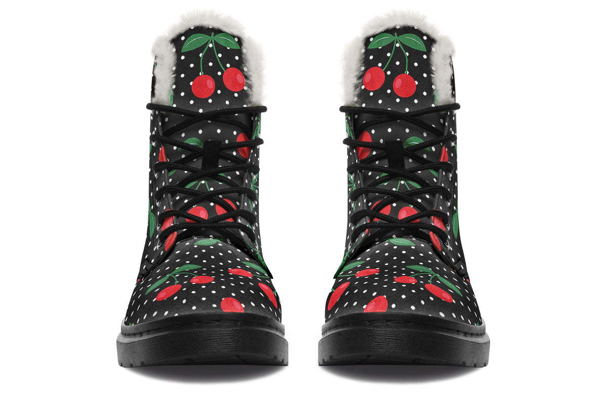 Cherries Faux Fur Boots - Offbeat Sweetie