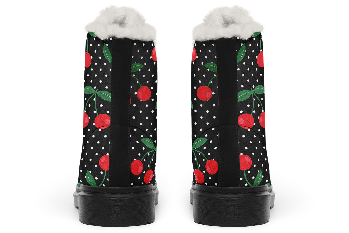 Cherries Faux Fur Boots - Offbeat Sweetie