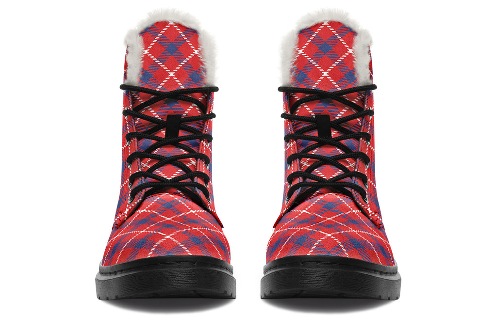Cherry Red Plaid Faux Fur Boots