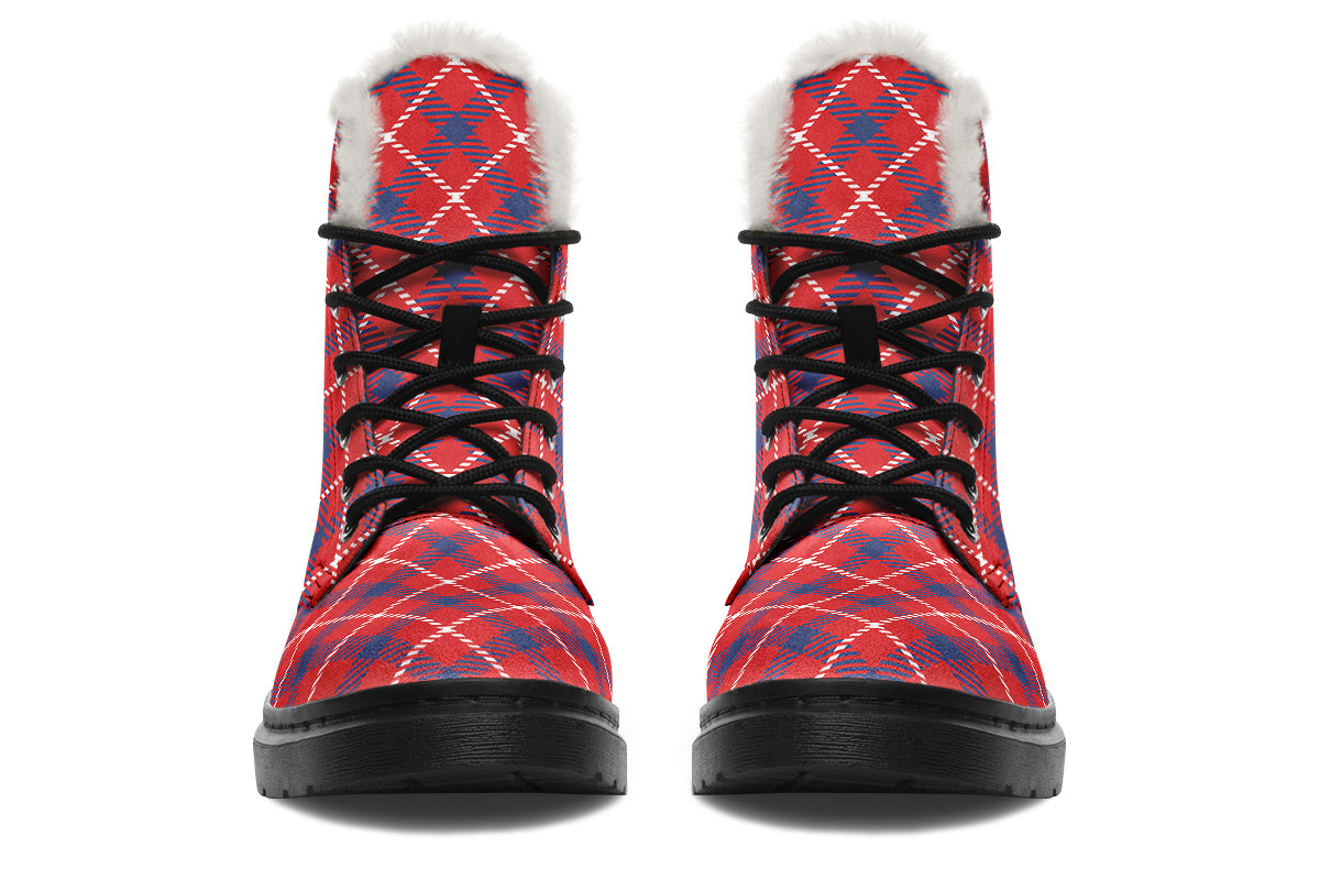 Cherry Red Plaid Faux Fur Boots