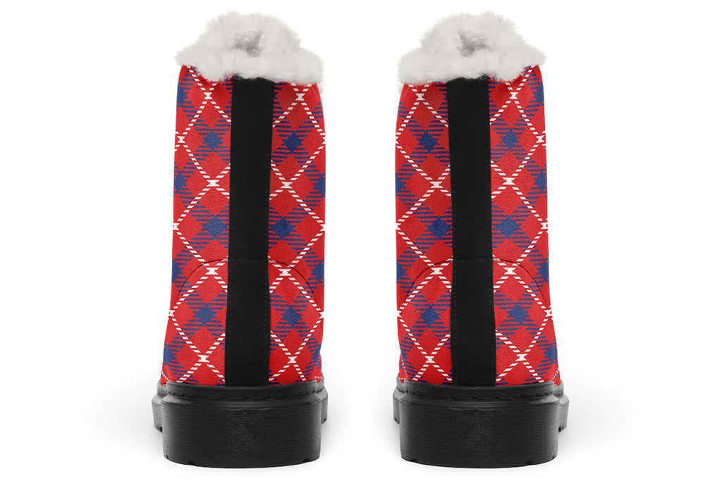 Cherry Red Plaid Faux Fur Boots