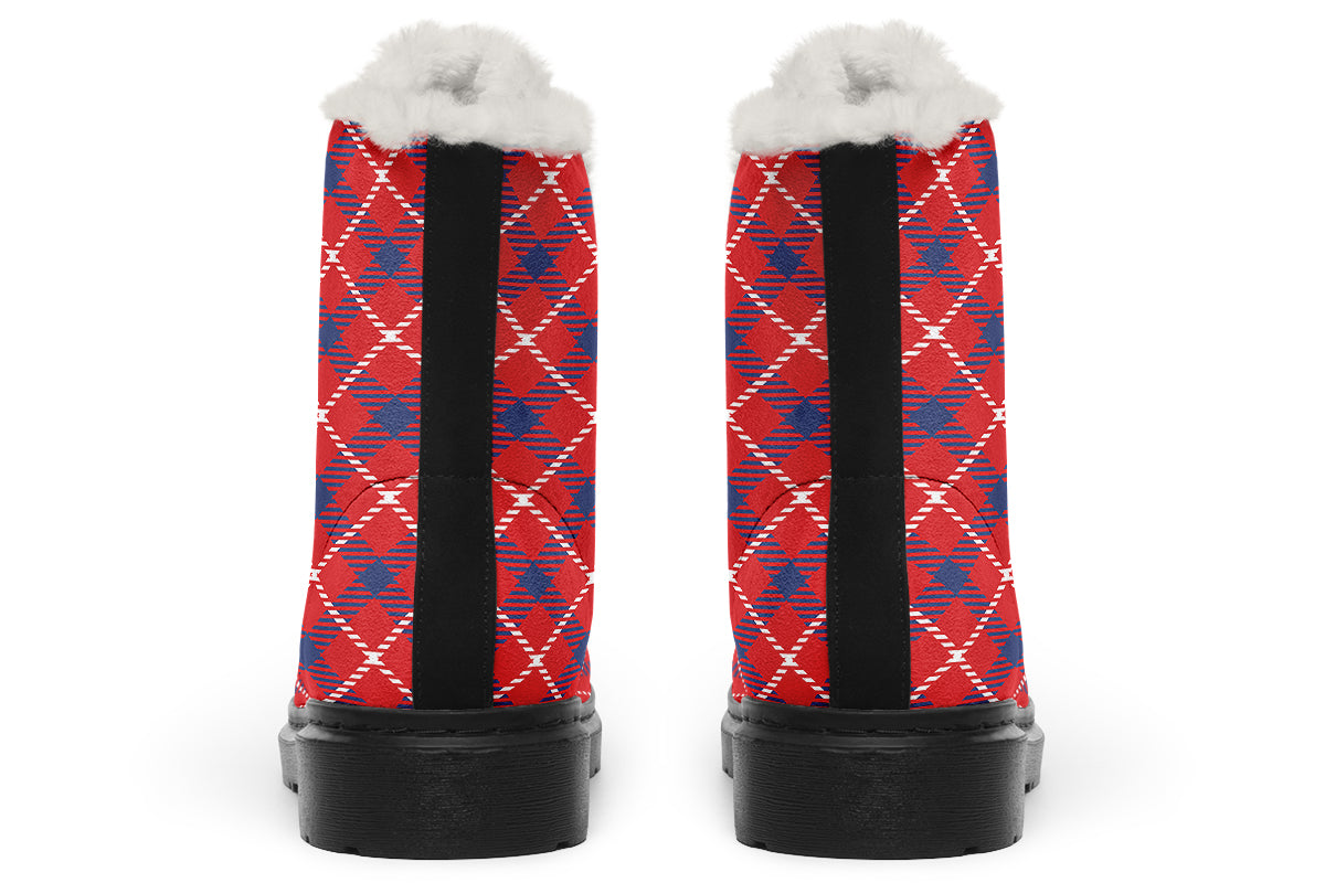 Cherry Red Plaid Faux Fur Boots