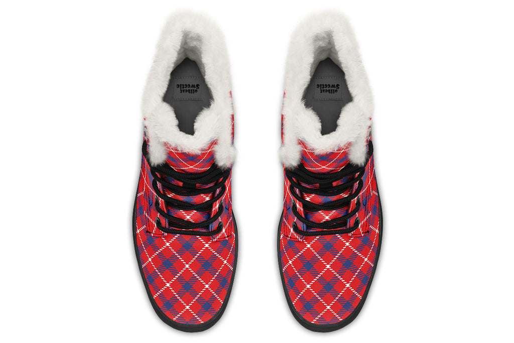 Cherry Red Plaid Faux Fur Boots
