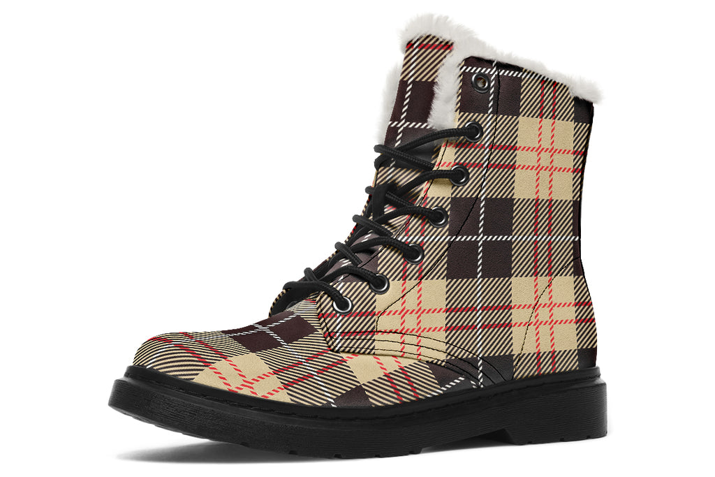 Choco Mocha Plaid Faux Fur Boots