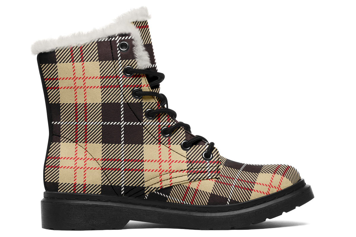 Choco Mocha Plaid Faux Fur Boots