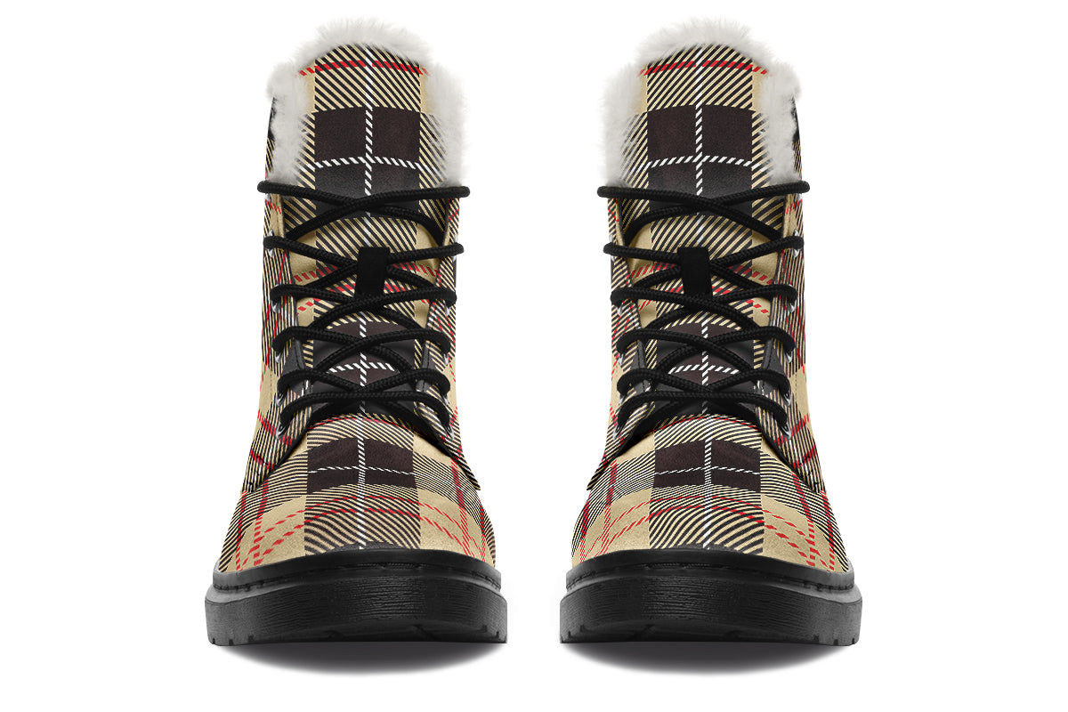 Choco Mocha Plaid Faux Fur Boots