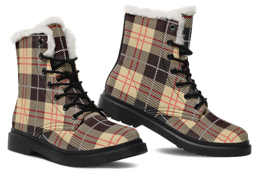 Choco Mocha Plaid Faux Fur Boots