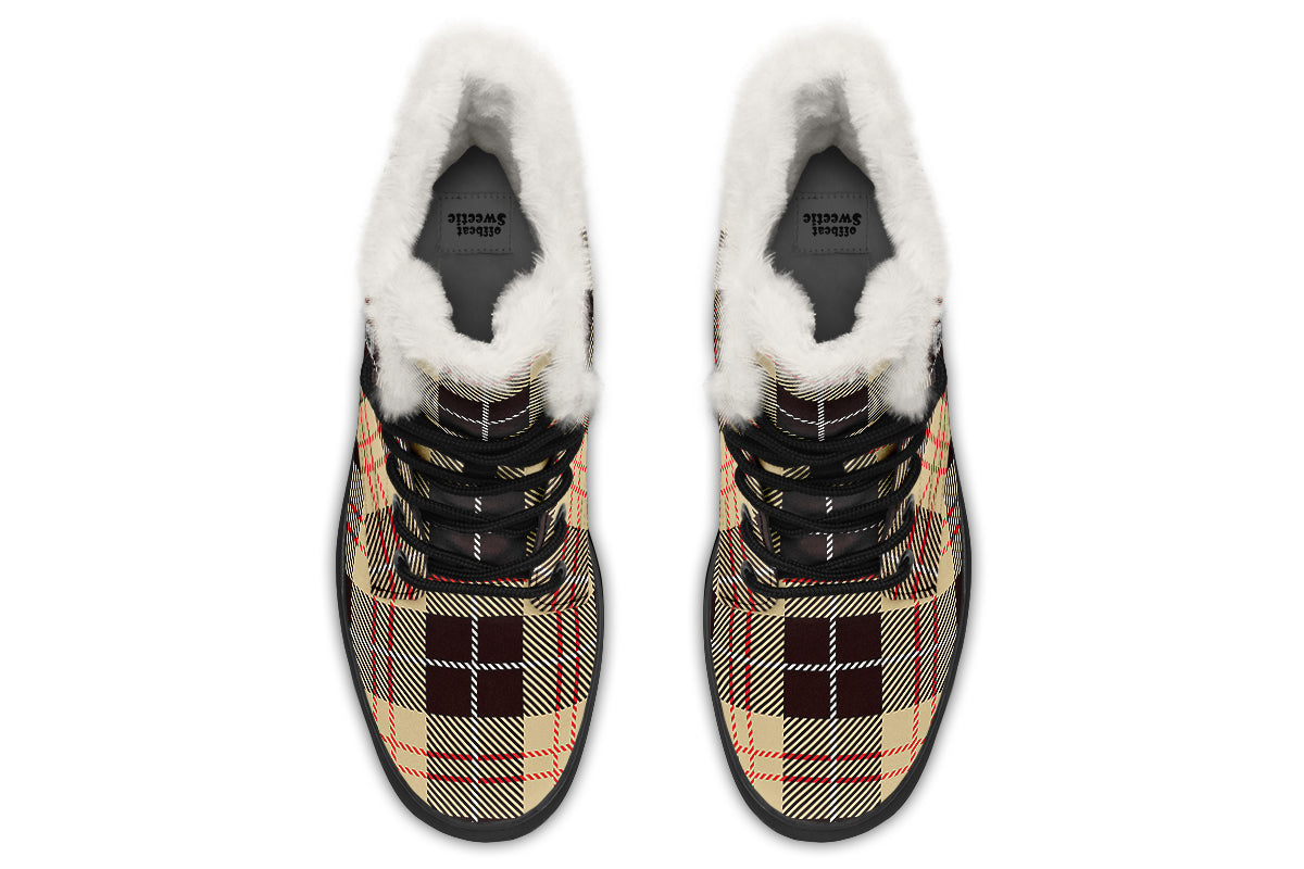 Choco Mocha Plaid Faux Fur Boots