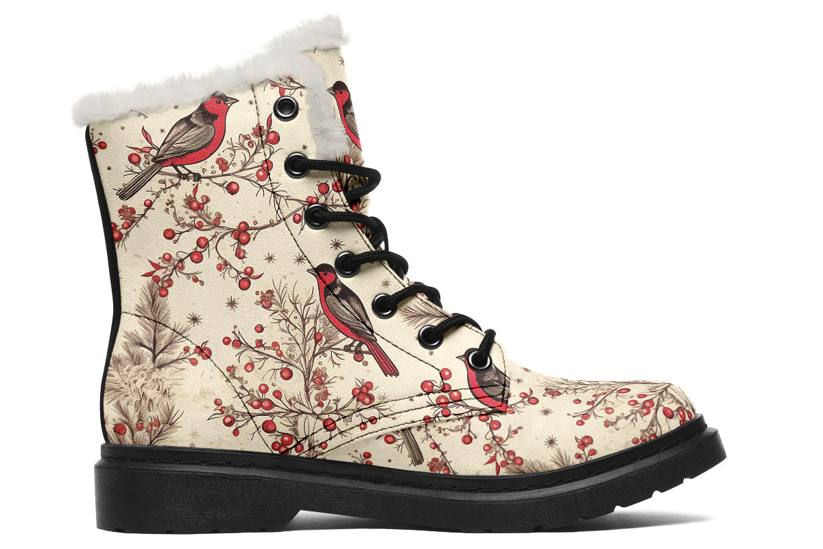 Christmas Birds Faux Fur Boots - Offbeat Sweetie