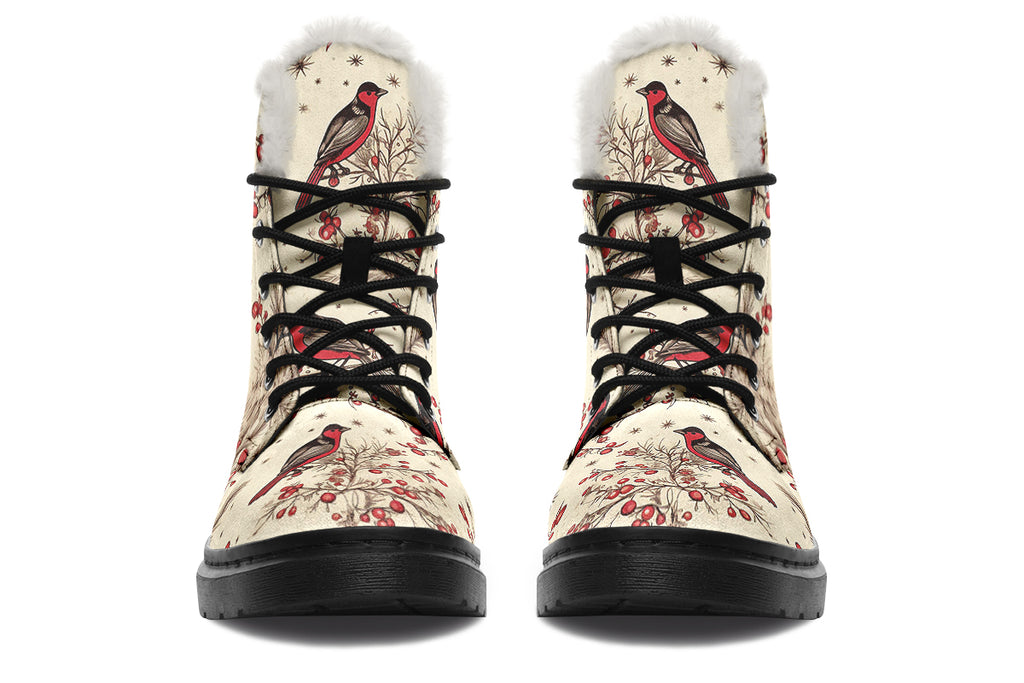 Christmas Birds Faux Fur Boots - Offbeat Sweetie