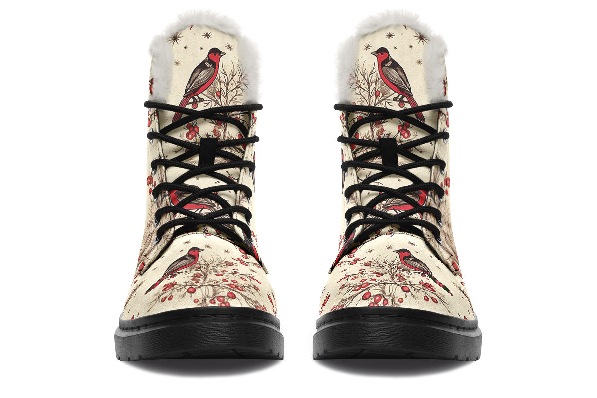 Christmas Birds Faux Fur Boots - Offbeat Sweetie
