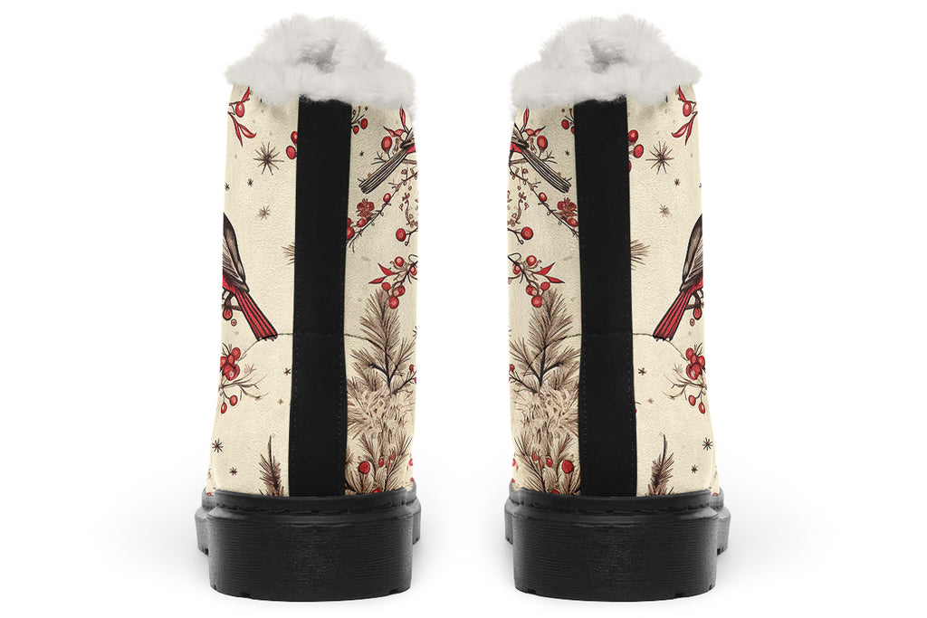 Christmas Birds Faux Fur Boots - Offbeat Sweetie