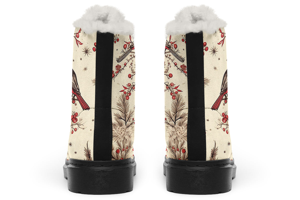 Christmas Birds Faux Fur Boots - Offbeat Sweetie