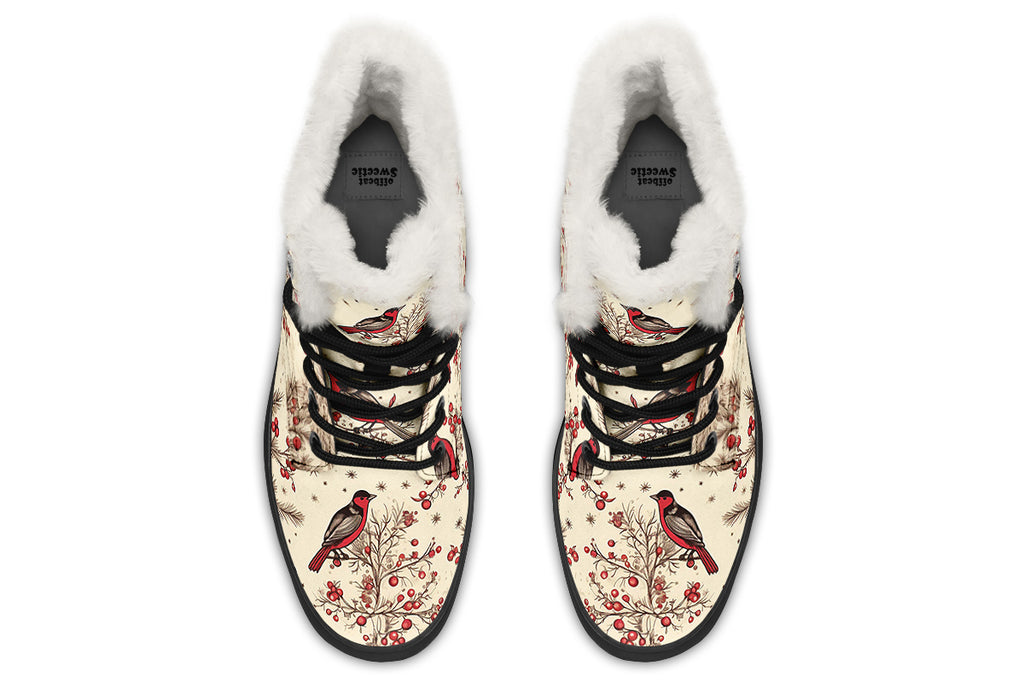 Christmas Birds Faux Fur Boots - Offbeat Sweetie