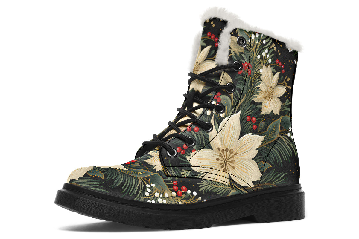 Christmas Flora Faux Fur Boots - Offbeat Sweetie
