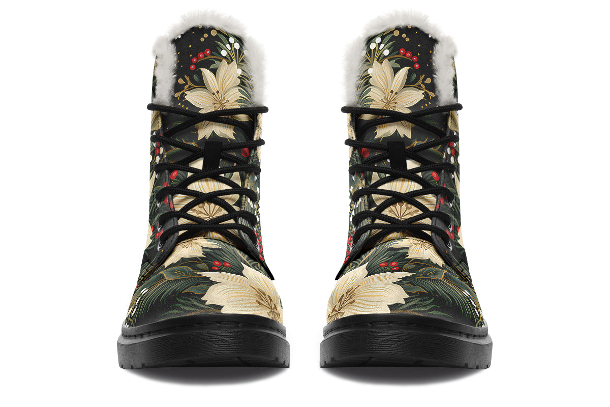 Christmas Flora Faux Fur Boots - Offbeat Sweetie