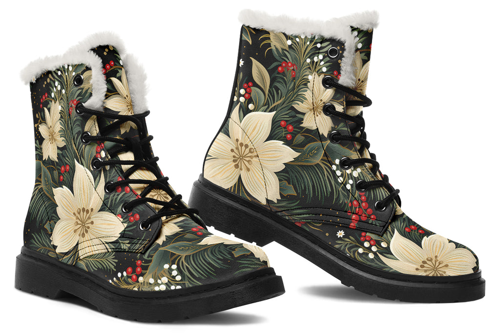 Christmas Flora Faux Fur Boots - Offbeat Sweetie