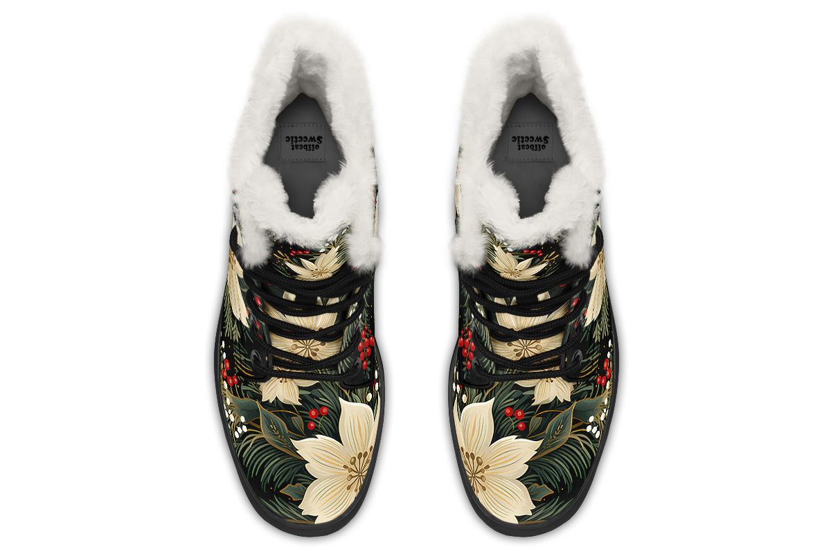 Christmas Flora Faux Fur Boots - Offbeat Sweetie