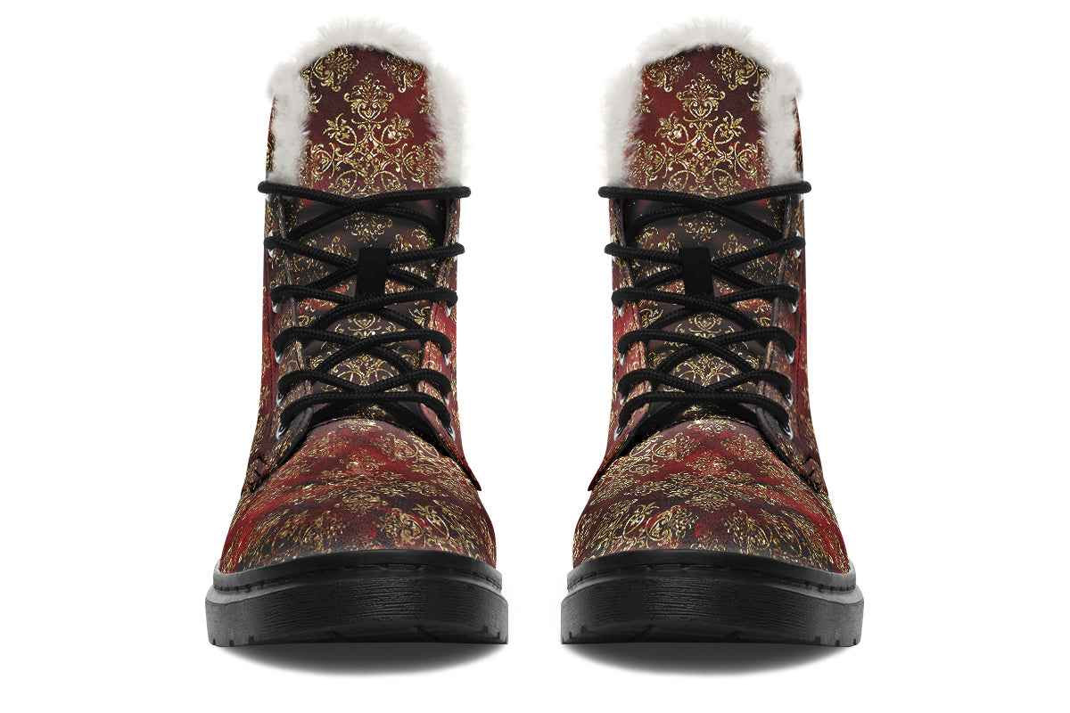 Christmas Wrapping Paper Faux Fur Boots - Offbeat Sweetie