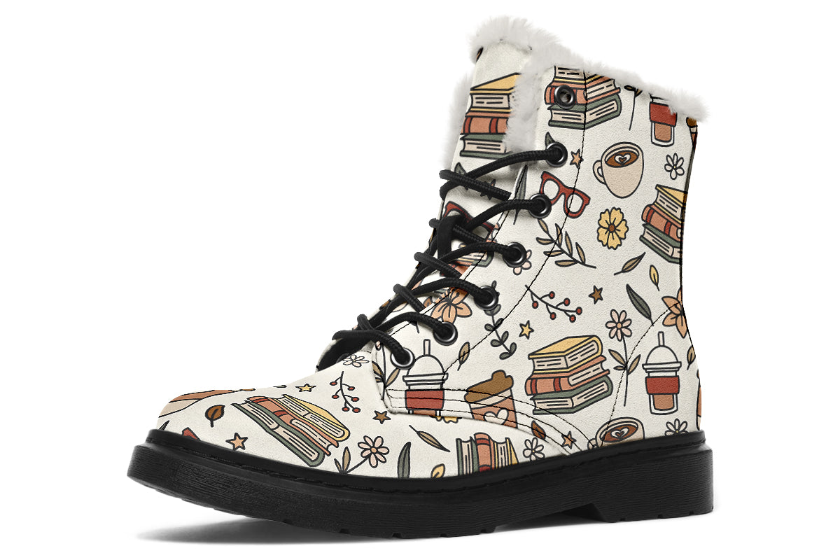 Coffee And Books Faux Fur Boots