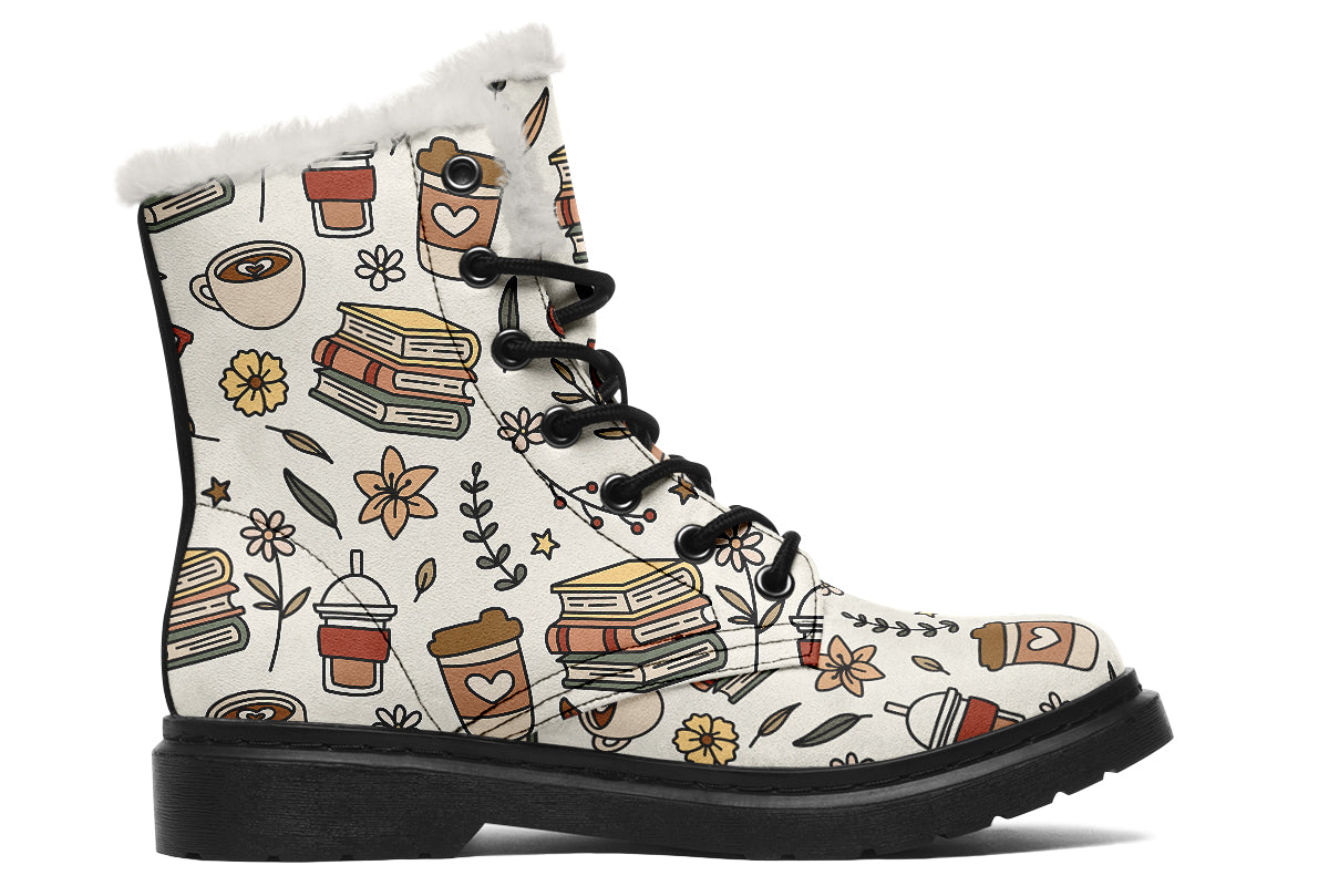 Coffee And Books Faux Fur Boots